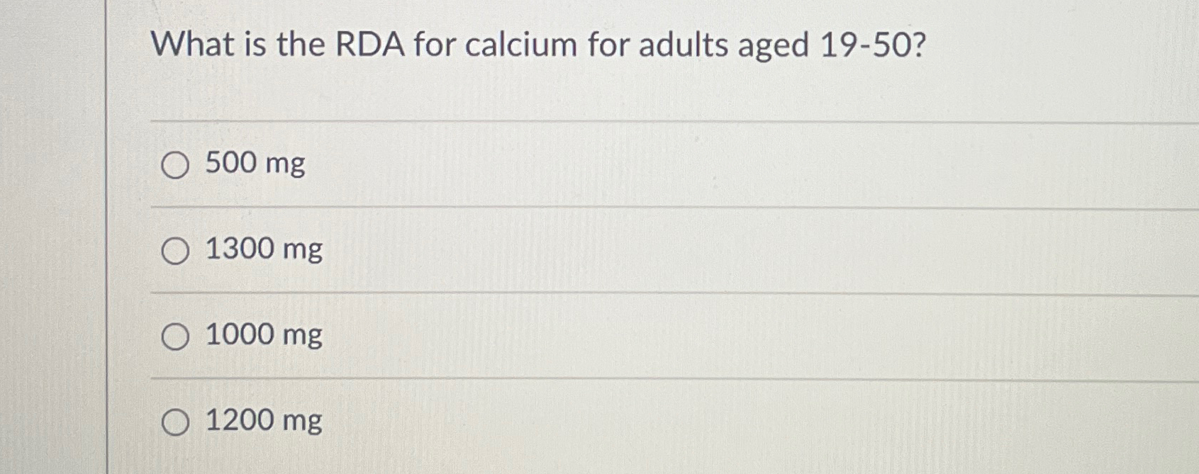 Solved What is the RDA for calcium for adults aged | Chegg.com