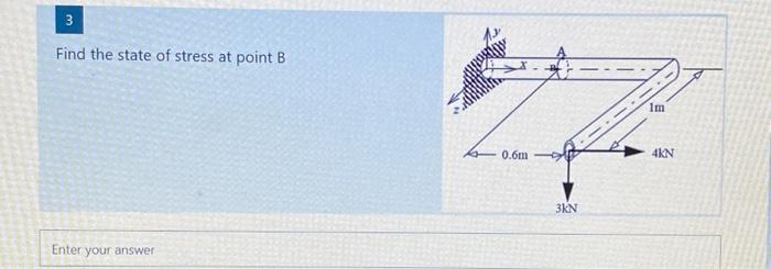 Solved 3 3 Find the state of stress at point B Im 0.6m 4KN | Chegg.com