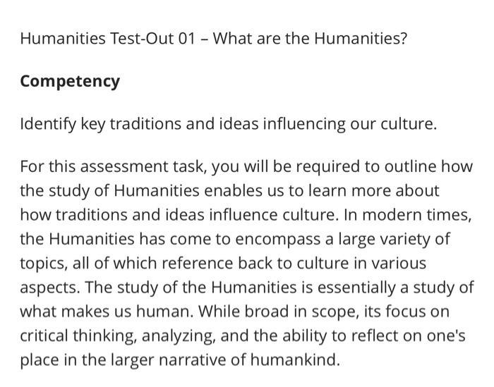 Humanities Test-Out 01 - What Are The Humanities? | Chegg.com