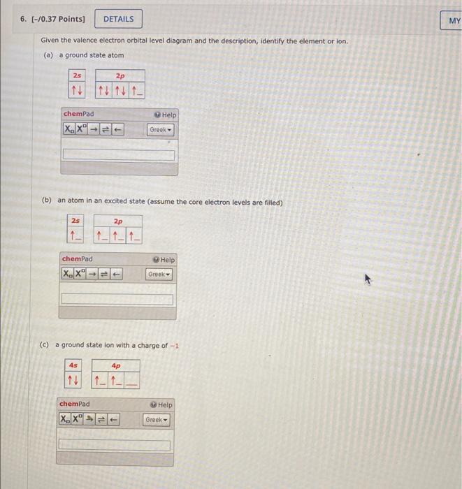 Solved Given the valence electron orbital level diagram and | Chegg.com