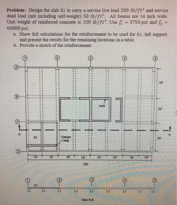 Solved Problem: Design the slab Sl to carry a service live | Chegg.com