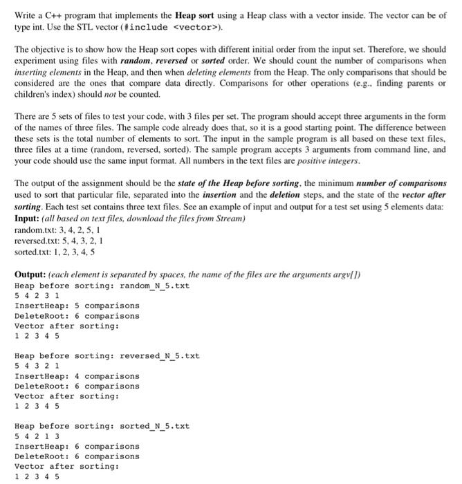Solved Write a C++ program that implements the Heap sort | Chegg.com