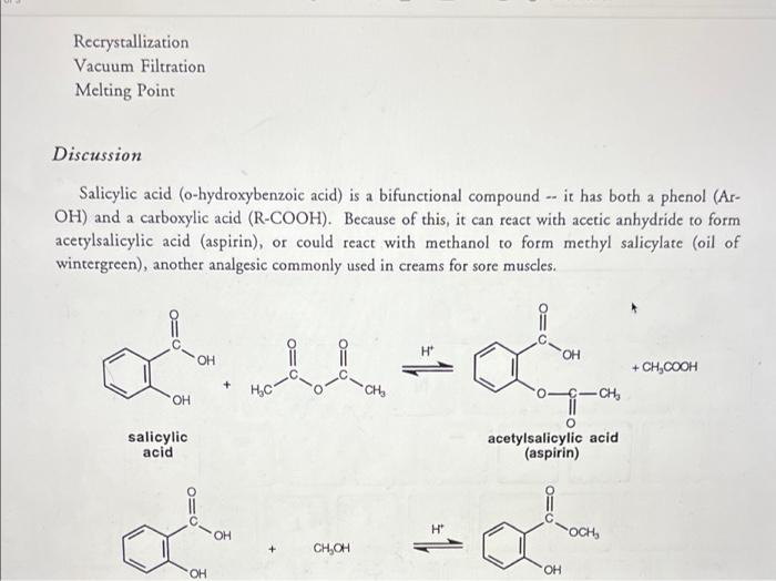 Solved Recrystallization Vacuum Filtration Melting Point a