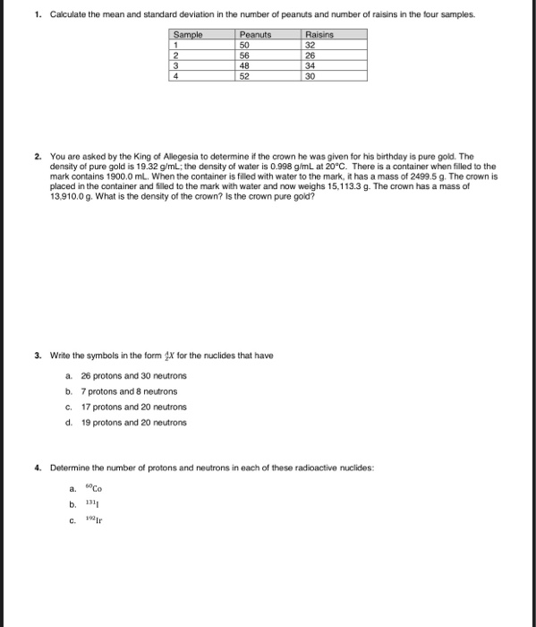 Solved 1. Calculate the mean and standard deviation in the | Chegg.com