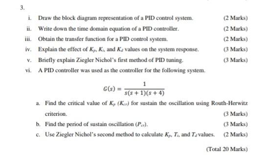 Solved 3. i. Draw the block diagram representation of a PID | Chegg.com