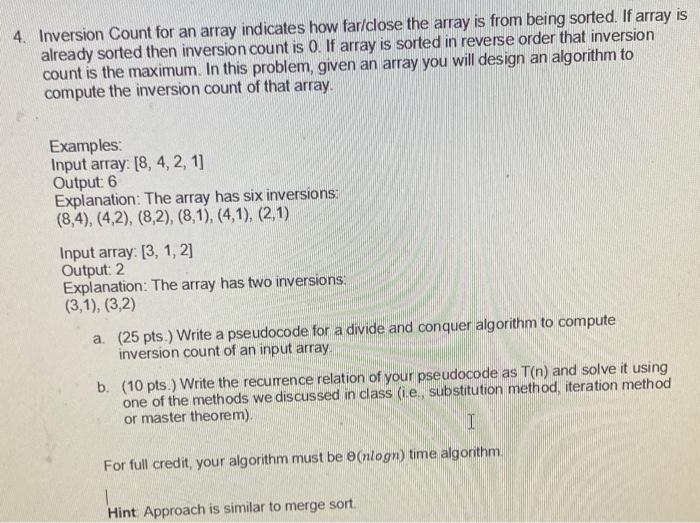 Solved 4. Inversion Count For An Array Indicates How | Chegg.com