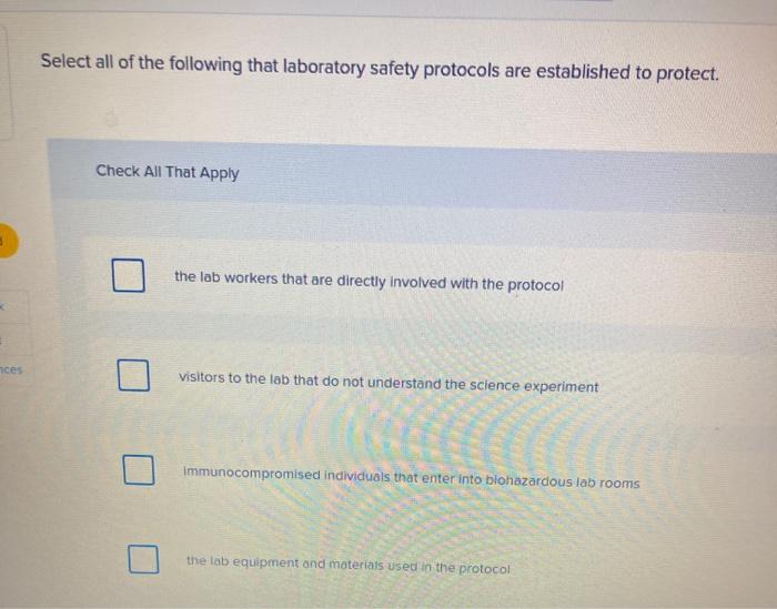 Solved Select all of the following that laboratory safety