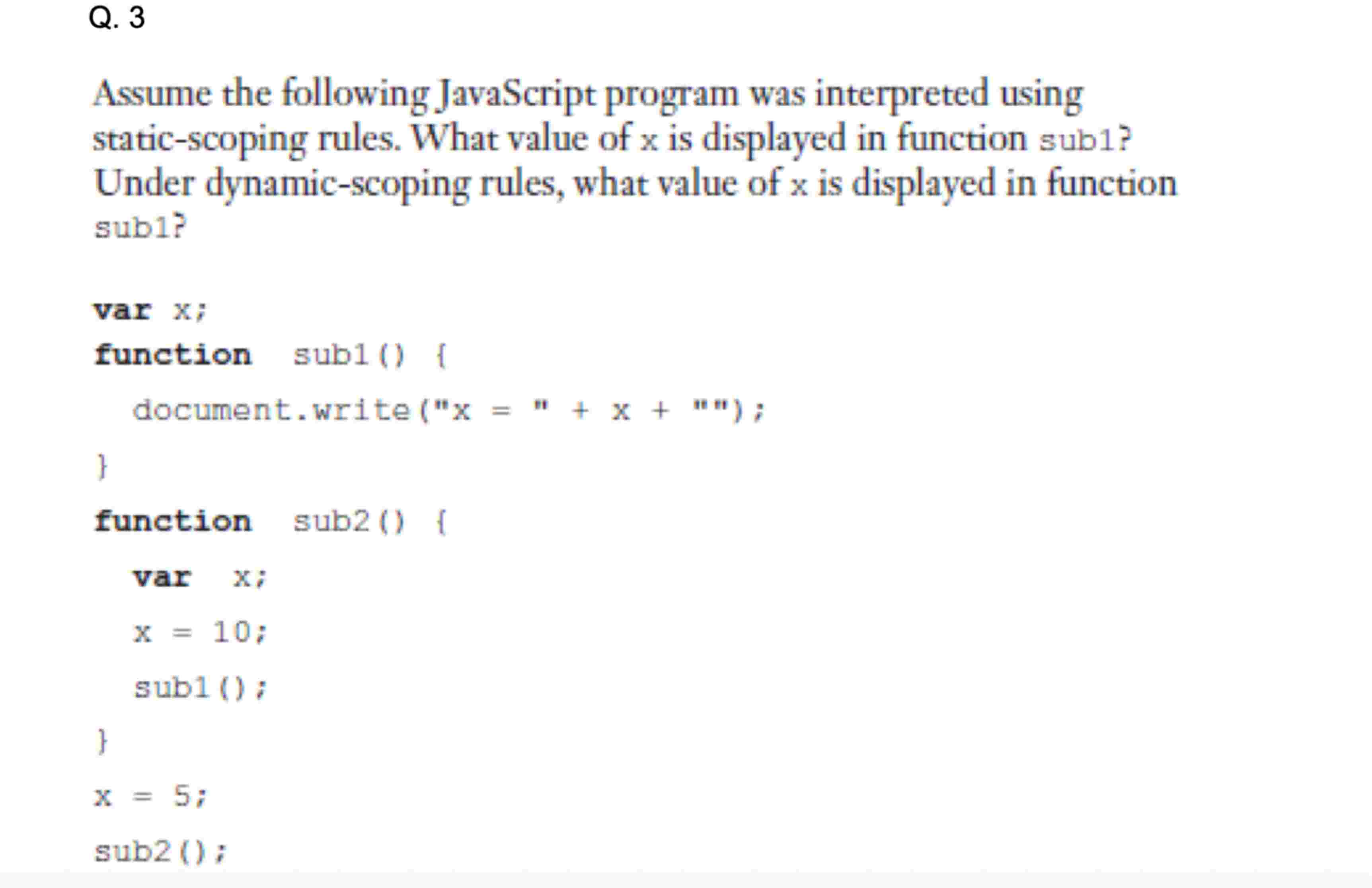 Solved Q. 3 ﻿Assume the following JavaScript program was | Chegg.com