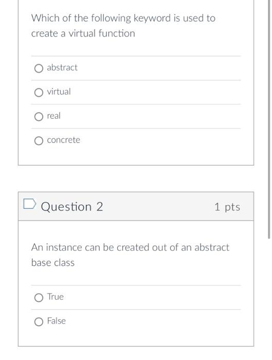 Solved Which of the following keyword is used to create a | Chegg.com