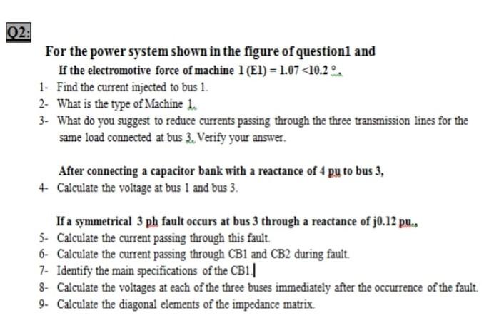 Solved 02: For the power system shown in the figure of | Chegg.com