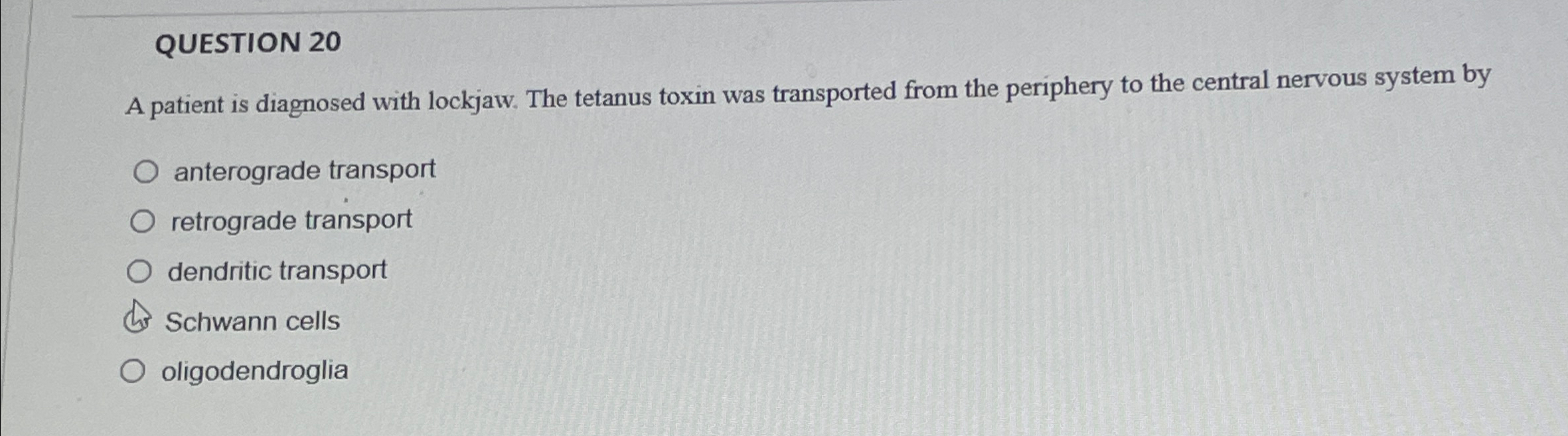 Solved QUESTION 20A patient is diagnosed with lockjaw. The