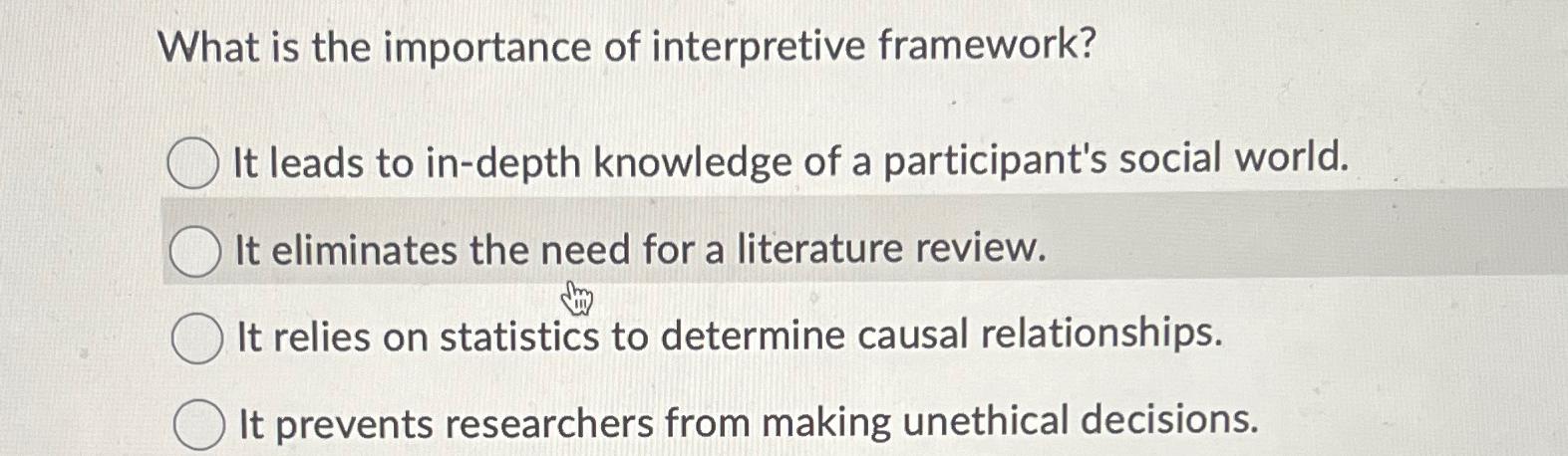 Solved What is the importance of interpretive framework?It | Chegg.com