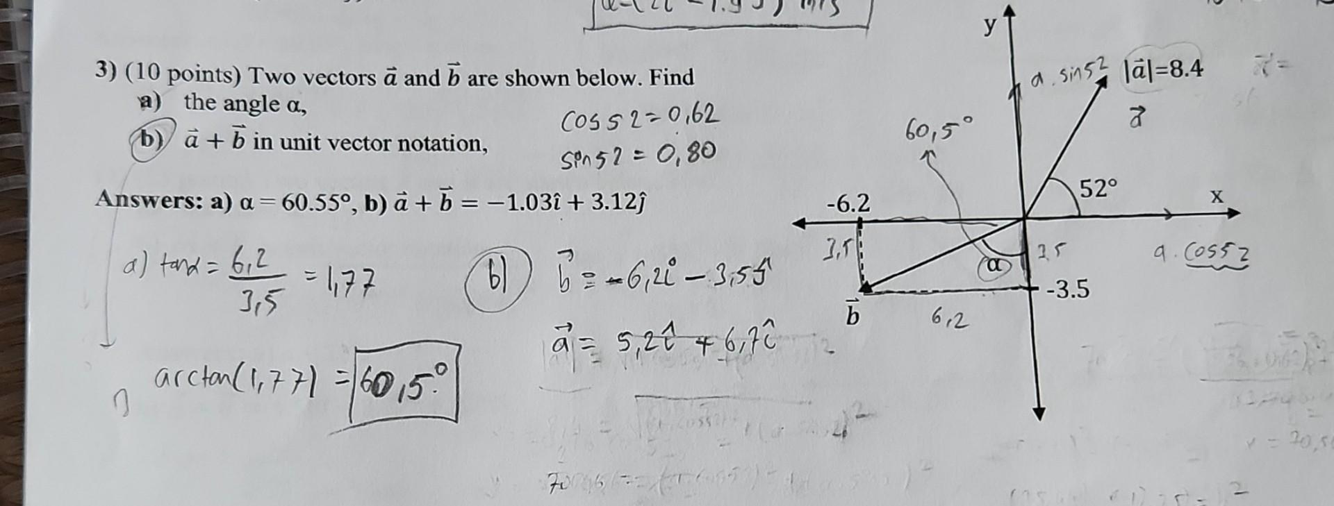 Solved 3) (10 Points) Two Vectors A And B Are Shown Below. | Chegg.com