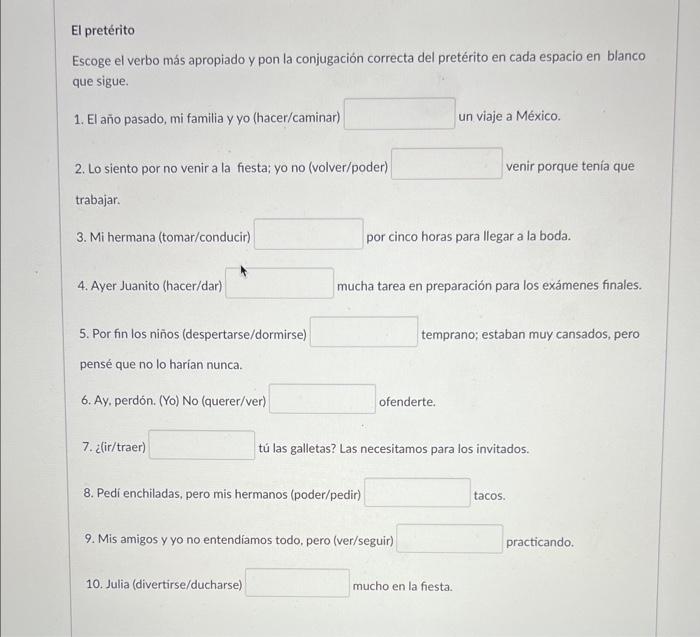 Solved] Escoge la conjunción en el pretérito del siguiente verbo.