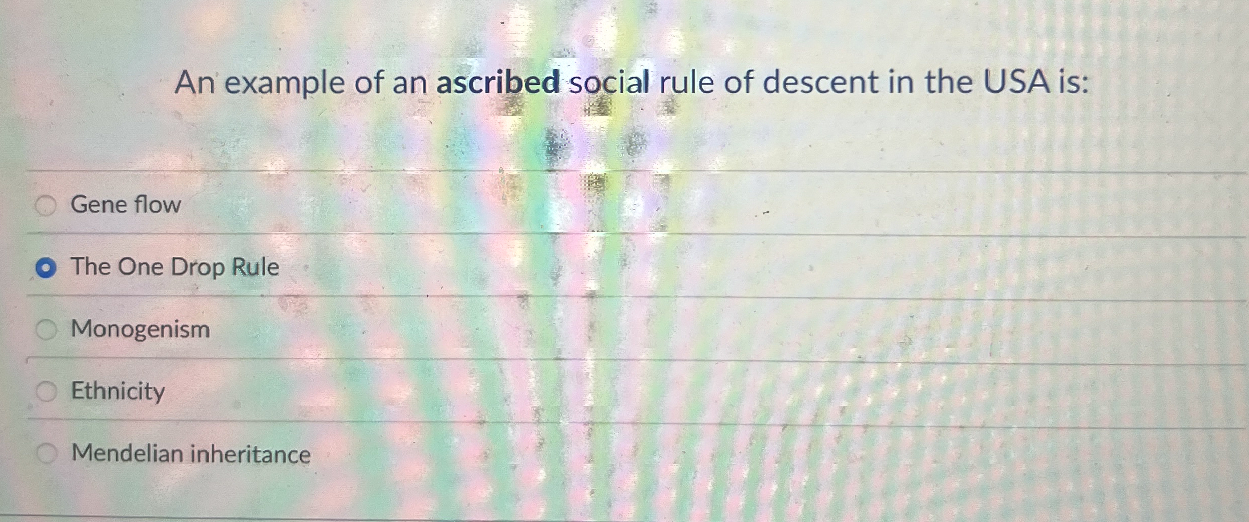 Solved An example of an ascribed social rule of descent in | Chegg.com