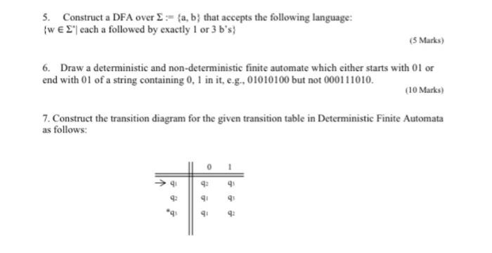 Solved 5. Construct A DFA Over Σ:={a,b} That Accepts The | Chegg.com