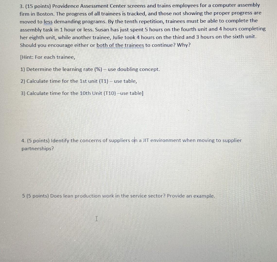 Solved 3. (15 points) Providence Assessment Center screens | Chegg.com
