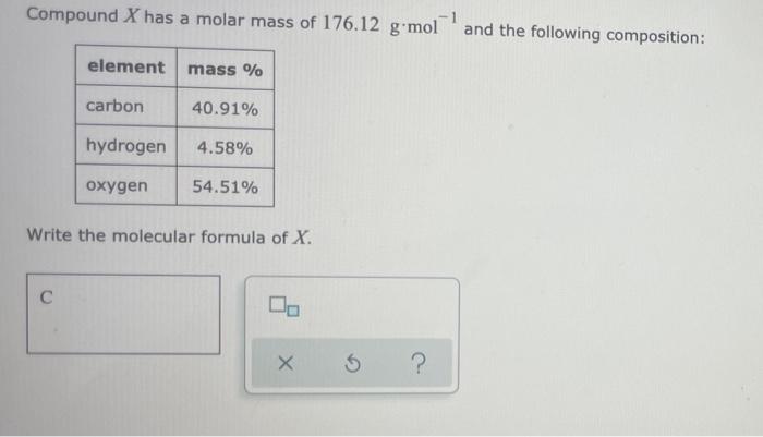 Solved Compound X Has A Molar Mass Of G Mol And The Chegg Com