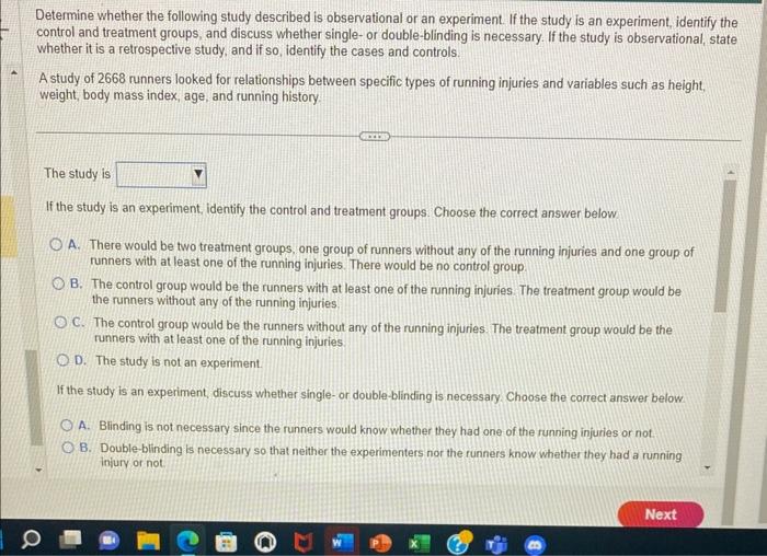 Solved Determine whether the following study described is | Chegg.com