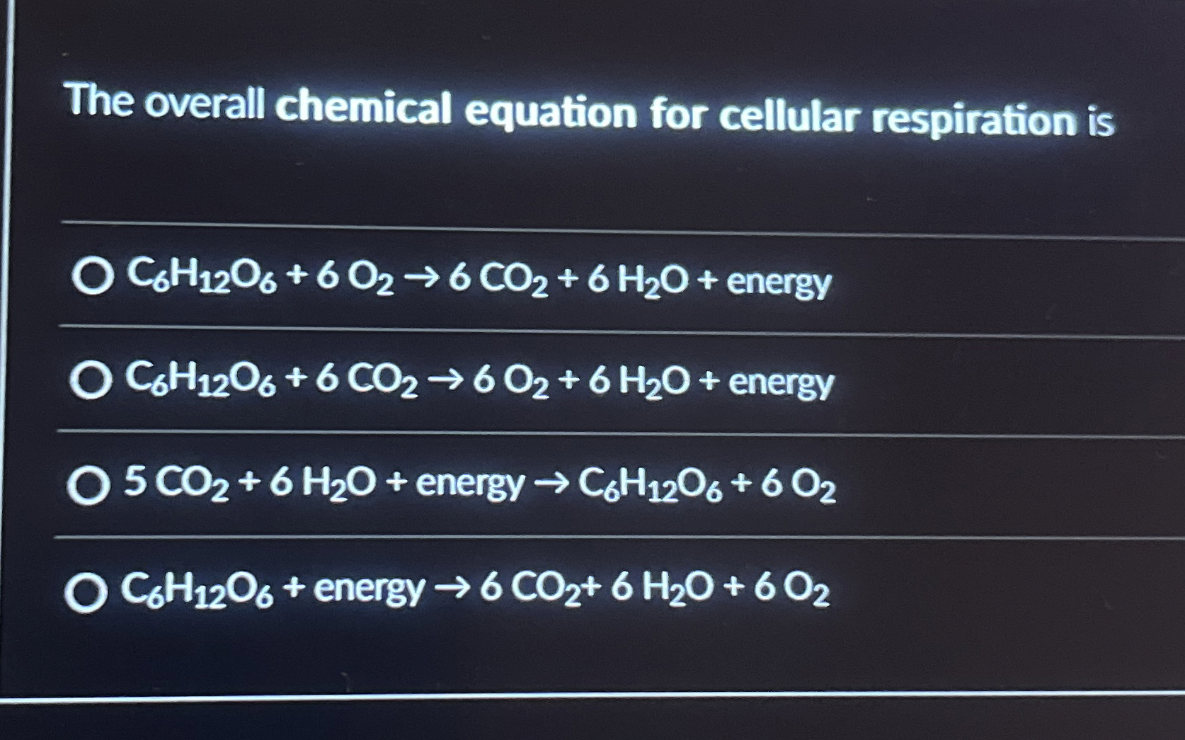 Solved The overall chemical equation for cellular | Chegg.com