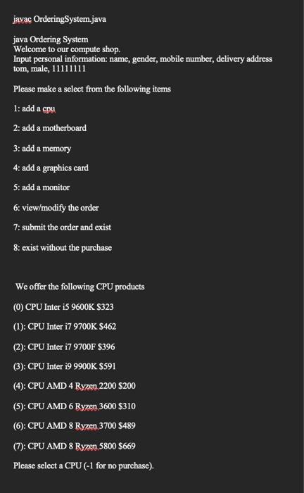 Solved Design and implement a Computer Parts Ordering System | Chegg.com