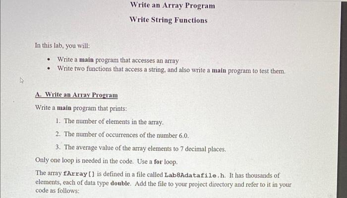 Solved Write an Array Program Write String Functions In this | Chegg.com