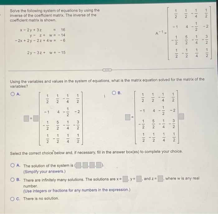 solve system of equations using inverse of coefficient matrix