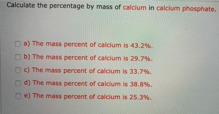 Solved Calculate the percentage by mass of calcium in | Chegg.com