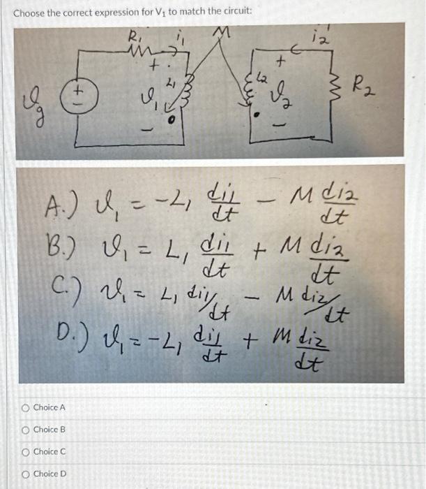 Solved Choose the correct expression for V1 to match the | Chegg.com