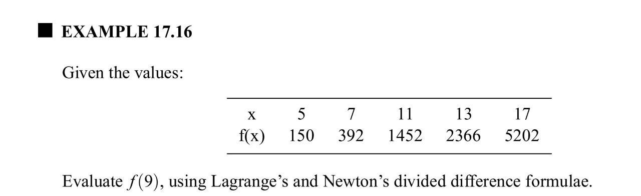 Solved EXAMPLE 17.16 Given the values: X 5 150 7 392 11 1452 | Chegg.com