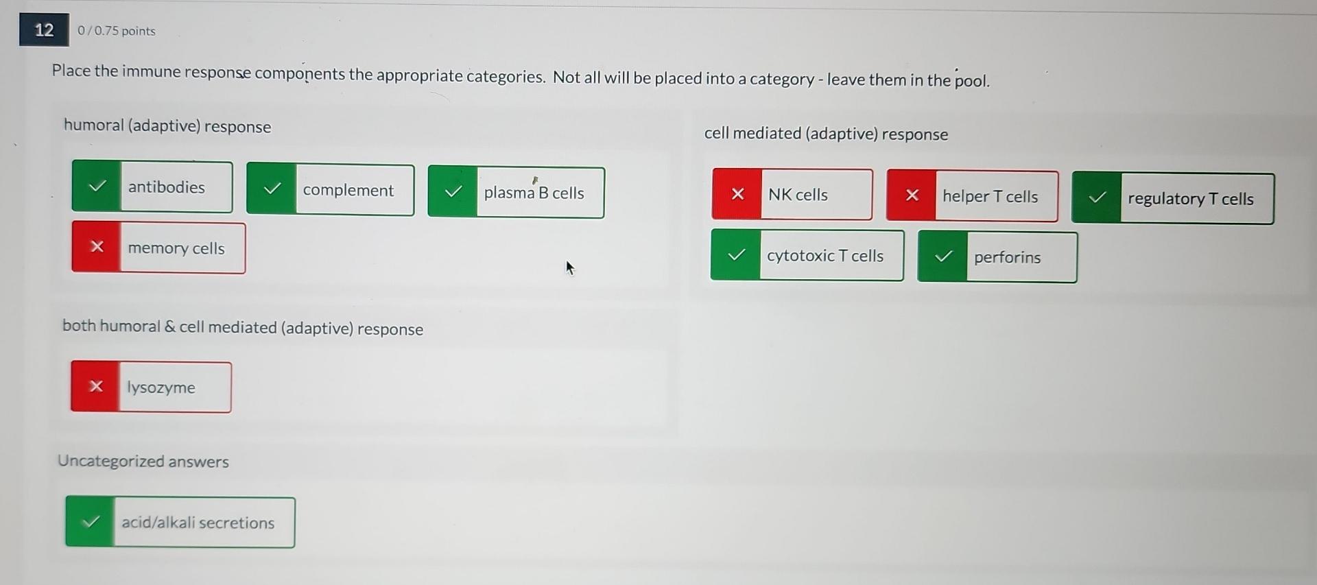 Solved Place the immune response components the appropriate | Chegg.com