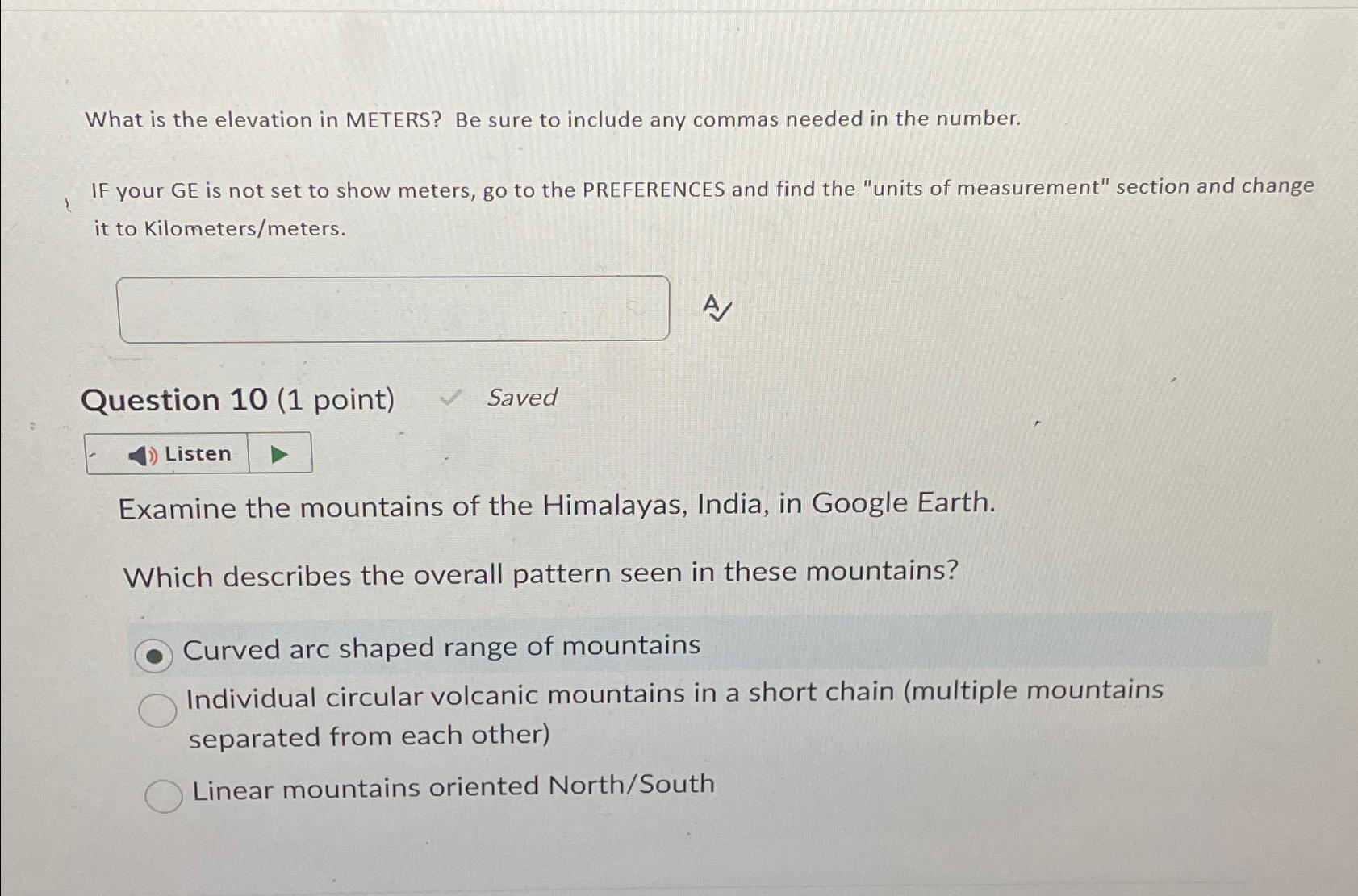 Solved What is the elevation in METERS? Be sure to include | Chegg.com