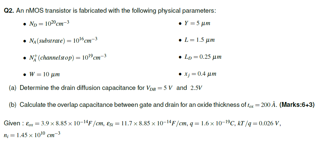 Solved Q2. ﻿An nMOS transistor is fabricated with the | Chegg.com