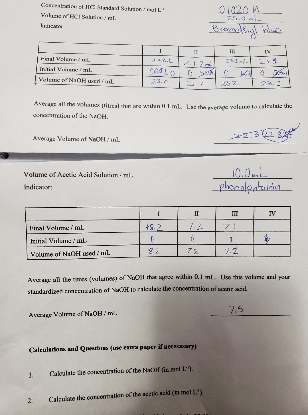 Solved Concentration Of Hcl Standard Solution Moll Volume Chegg Com