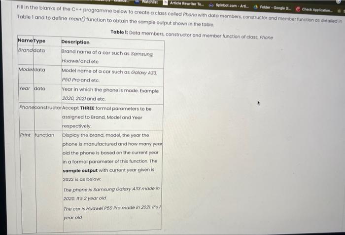 Solved Fill in the blanks of the C++ programme below to | Chegg.com