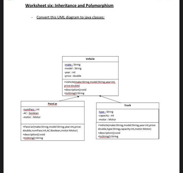 Solved Worksheet Six: Inheritance And Polymorphism - Convert | Chegg.com