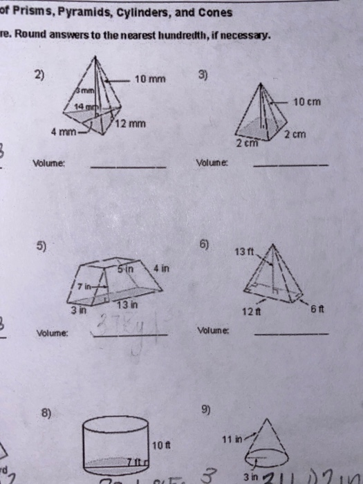 Solved of Prisms, Pyramids, Cylinders, and Cones re. Round