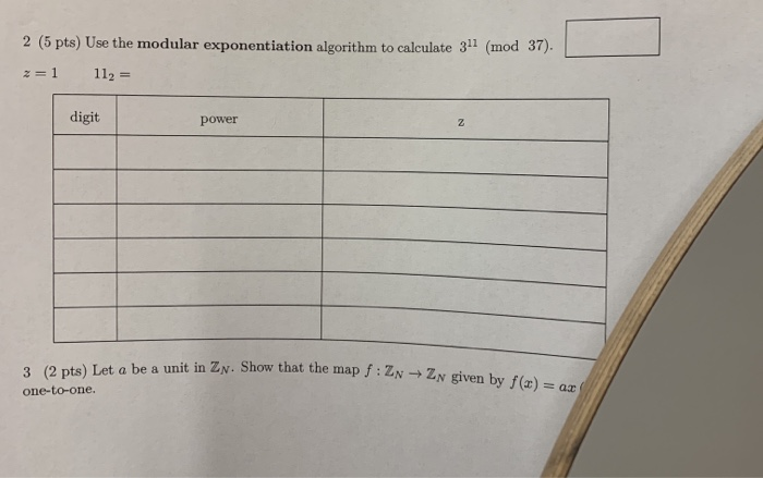 Solved 2 (5 Pts) Use The Modular Exponentiation Algorithm To | Chegg.com