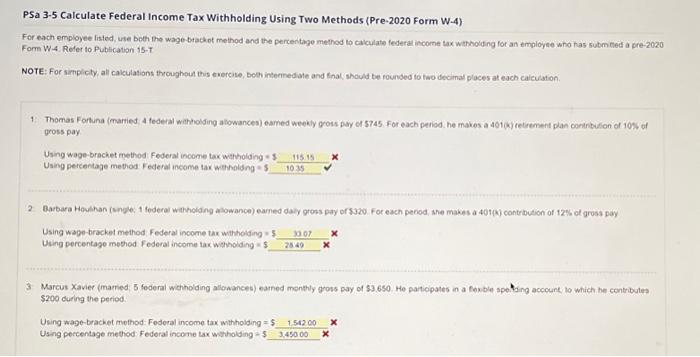 Solved PSa 3-5 Calculate Federal Income Tax Withholding | Chegg.com