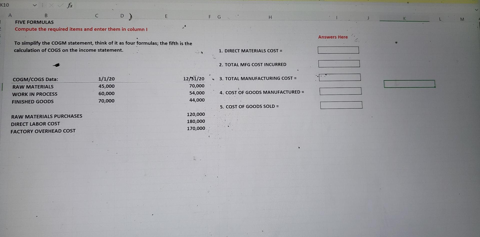 Solved K10 P A B C D E FIVE FORMULAS Compute the required Chegg