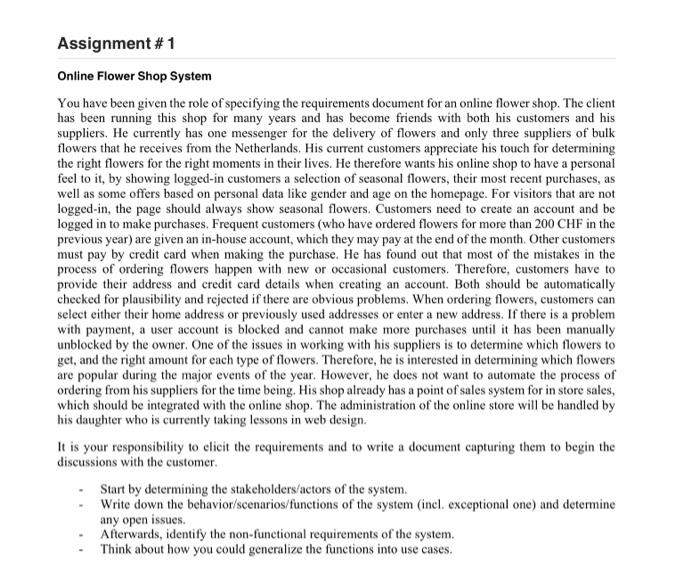 Solved Assignment 1 Online Flower Shop System You have been