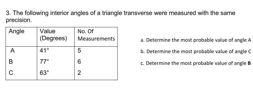 Solved 3. The following interior angles of a triangle | Chegg.com