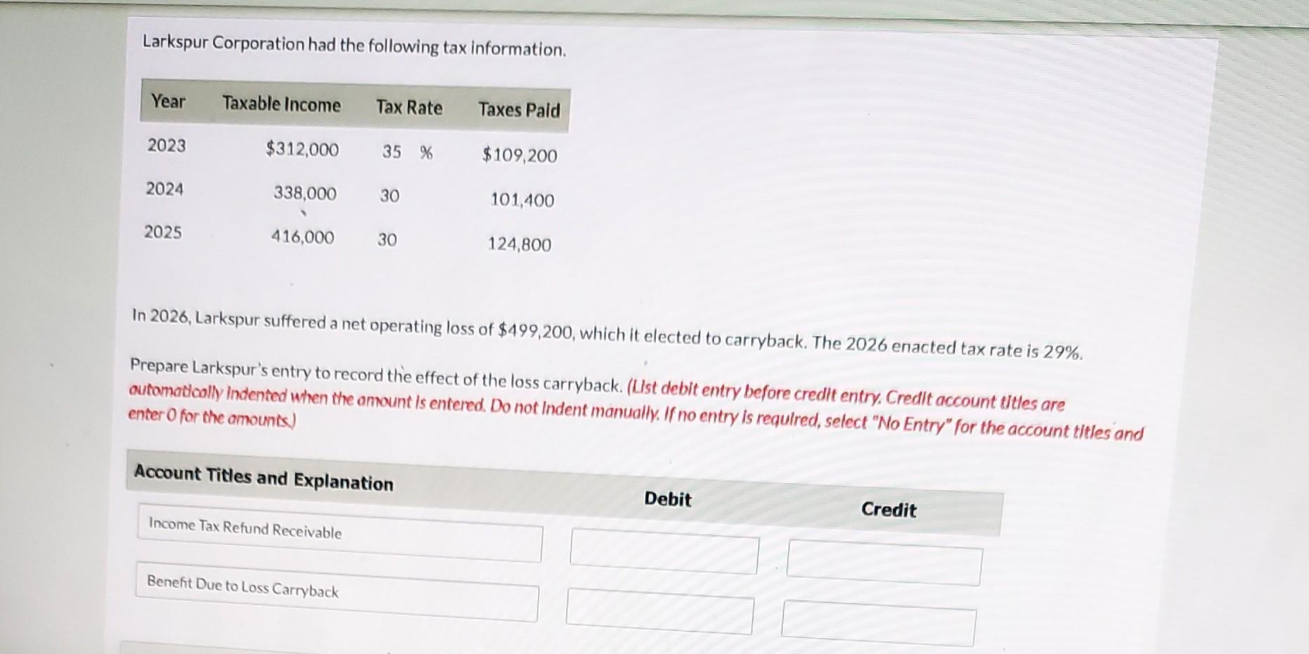 Solved Larkspur Corporation had the following tax