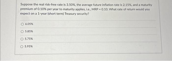 Solved Suppose The Real Risk-free Rate Is 3.50%, The Average | Chegg.com