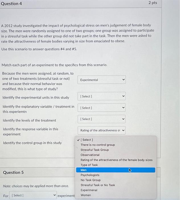 Solved Question 4 2 pts A 2012 study investigated the impact | Chegg.com