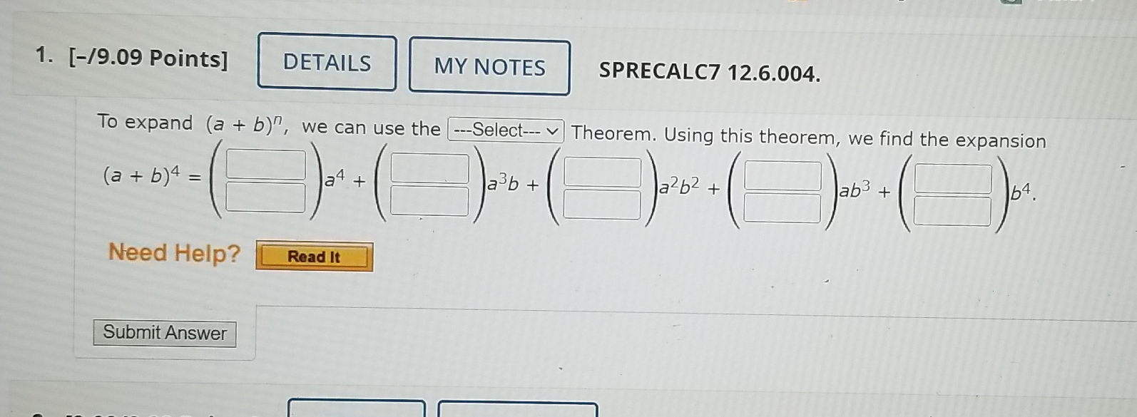 Solved Points]SPRECALC7 12.6.004.To Expand (a+b)n, ﻿we Can | Chegg.com