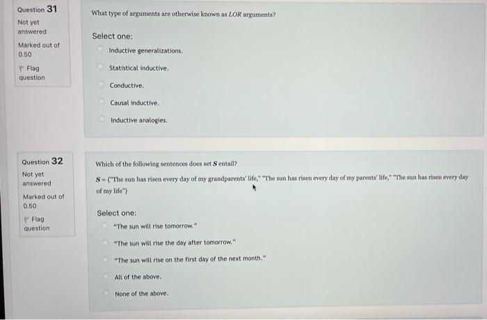 Solved Question 31 Not yet answered What type of arguments | Chegg.com