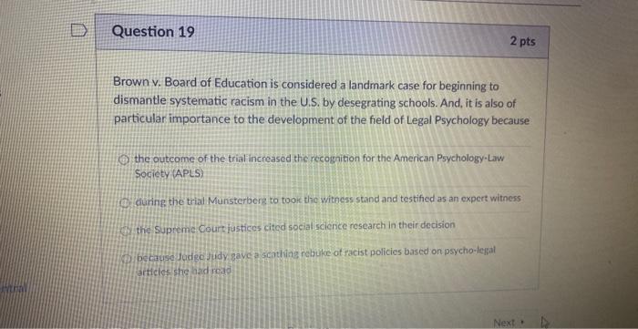 Solved Brown v. Board of Education is considered a landmark | Chegg.com