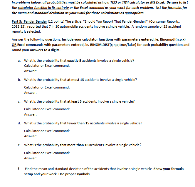 SOLVED IN PROBLEMS BELOW ALL PROBABILITIES MUST visual data 3