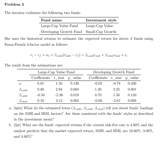 Solved Problem 2The investor evaluates the following two | Chegg.com
